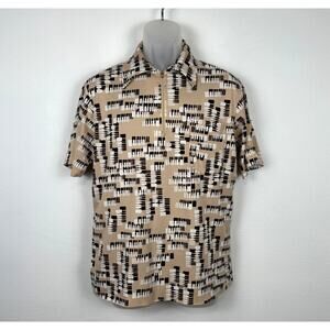 Vintage 70s Short Sleeve Pointy Collar Zipper Disco Geometric Polyester Shirt M